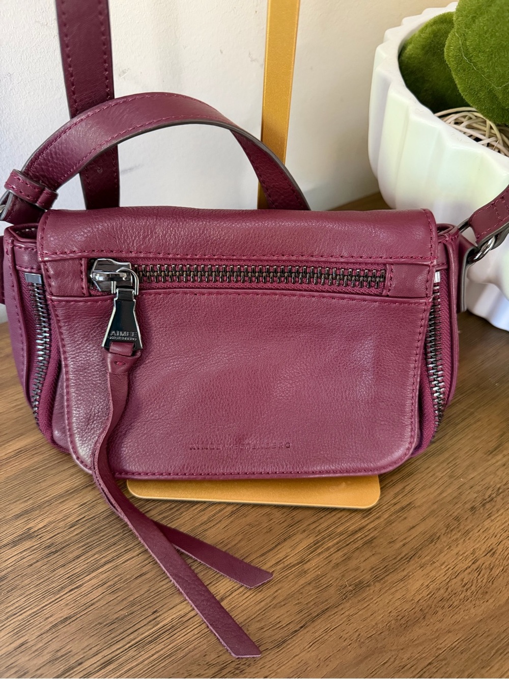 Aimee Kestenberg Leather Crossbody Bag Burgundy Zip Pocket Adjustable Strap